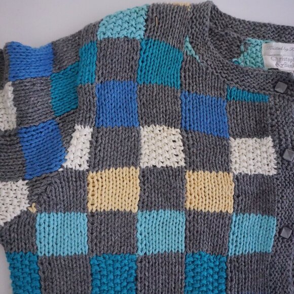 Vintage Christopher & Banks Grey Blue Checkered Button Up Cottagecore Cardigan M - Picture 10 of 12